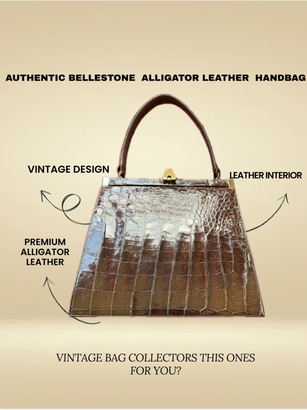 1950’s BELLESTONE HIGH SOCIETY Authentic Alligator Leather Vintage Handbag